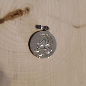 Vintage Scrimpewter Sailboat Design Round Pendant